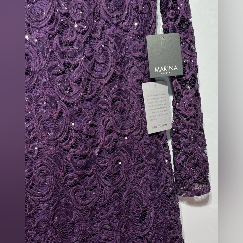 Marina Sequin‎ and Lace Purple Sheath Dress Size XS New With Tags - Picture 6 of 12
